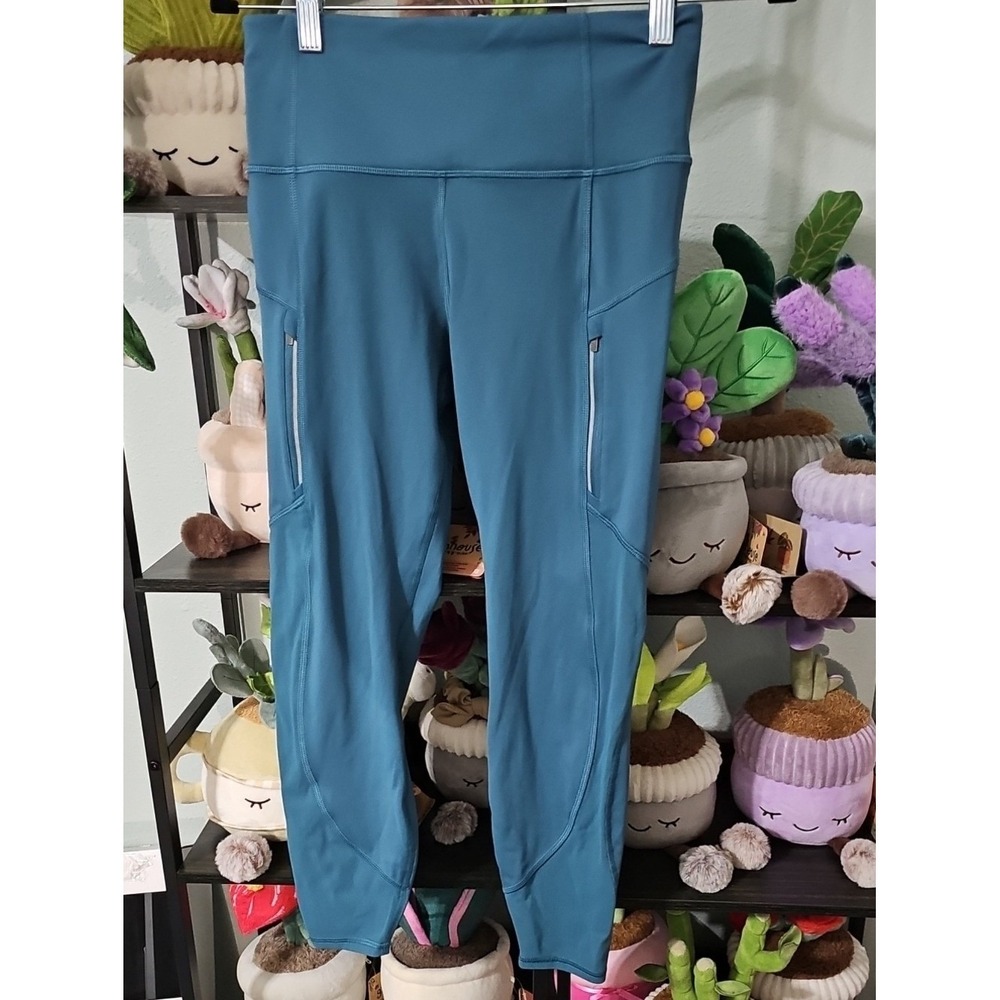 Athleta Rainier Unbrushed 7/8 Tight Leggings Teal Blue High Rise Pockets Small